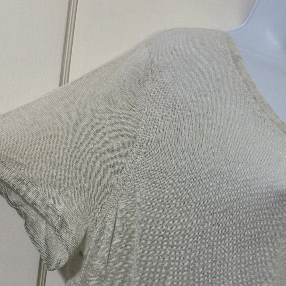 Eileen Fisher Tri-Blend Cream-Gray V-Neck Short Sleeve Top - Picture 7 of 15